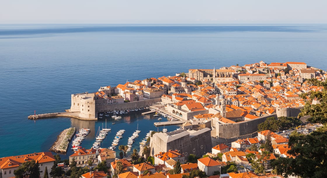 Dubrovnik Old City and its red roofs beside the Adriatic